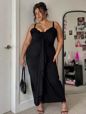 Vintage Y2K Onyx Nite Maxi Dress Size 20W Black Plus Size 90s Style